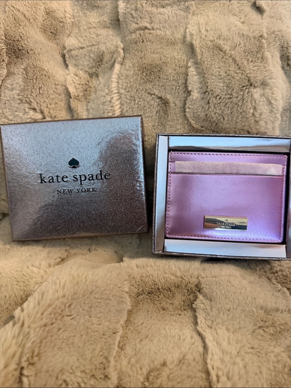 kate spade Metallic Lilac Card Holder with Gold Logo Plate